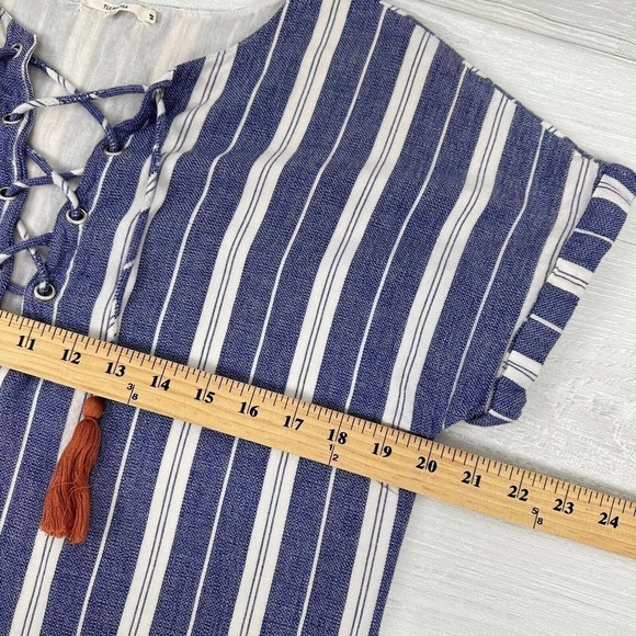REVOLVE Tularosa Warren Tunic Dress Womens Small Indigo Striped Tassel Pockets - Picture 9 of 13